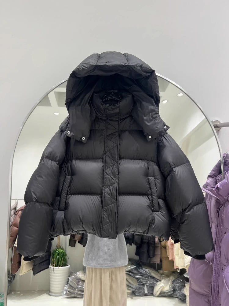 Crop Stand Collar Down Jacket – 85% Duck Down Loose