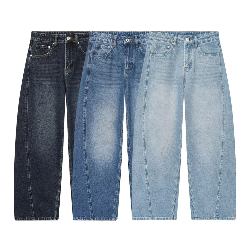 Balloon Sickle Barrel Jeans - Mid Waist Curved Wide Leg
