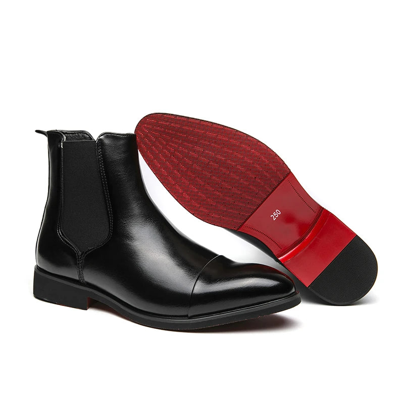 Men's Chelsea Boots - Slip-On Business Ankle Boots Round Toe Low Heel