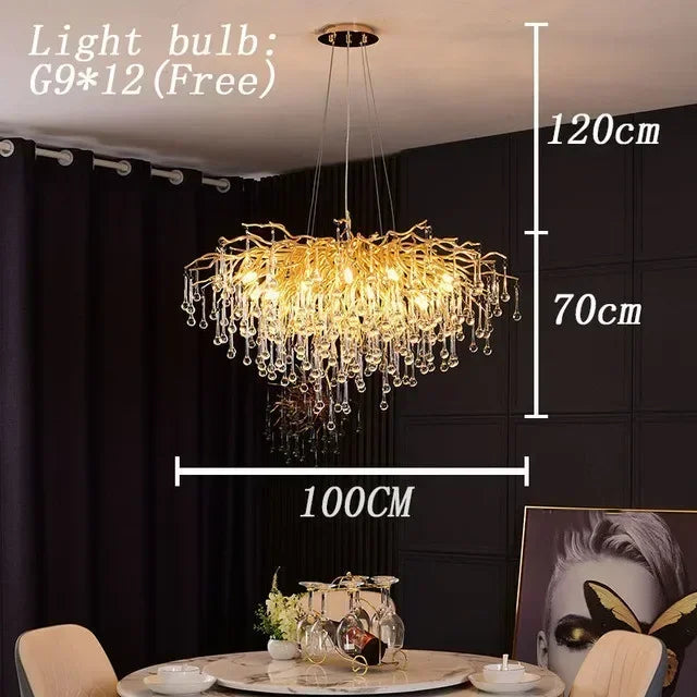 Luxury Gold Crystal Chandelier – Water Drop, Pendant & Ceiling