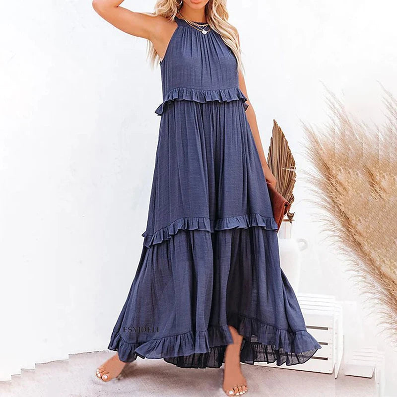 Women Casual Ruffles Long Dress 2026 Summer Elegant Sleeveless Sundress Elegant Harajuku Maxi Dress Beach Party Evening Vestido