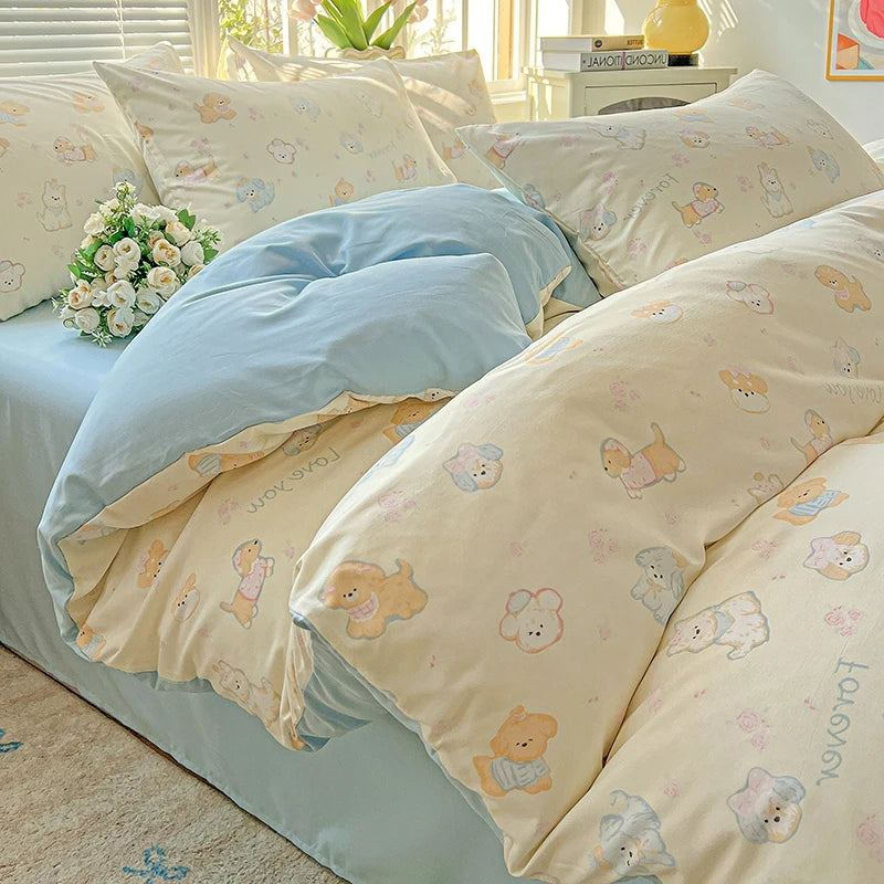 FLORAL DOUBLE YARN DUVET COVER - Washed Polyester, 14 Patterns - Soft Nights