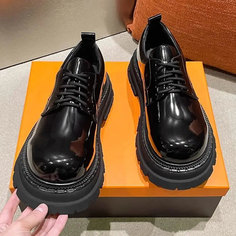 RISE UP - Men's Hidden Height-Increase Derby Shoes - Waterproof Cowhide Leather Lace-Up Business Shoes