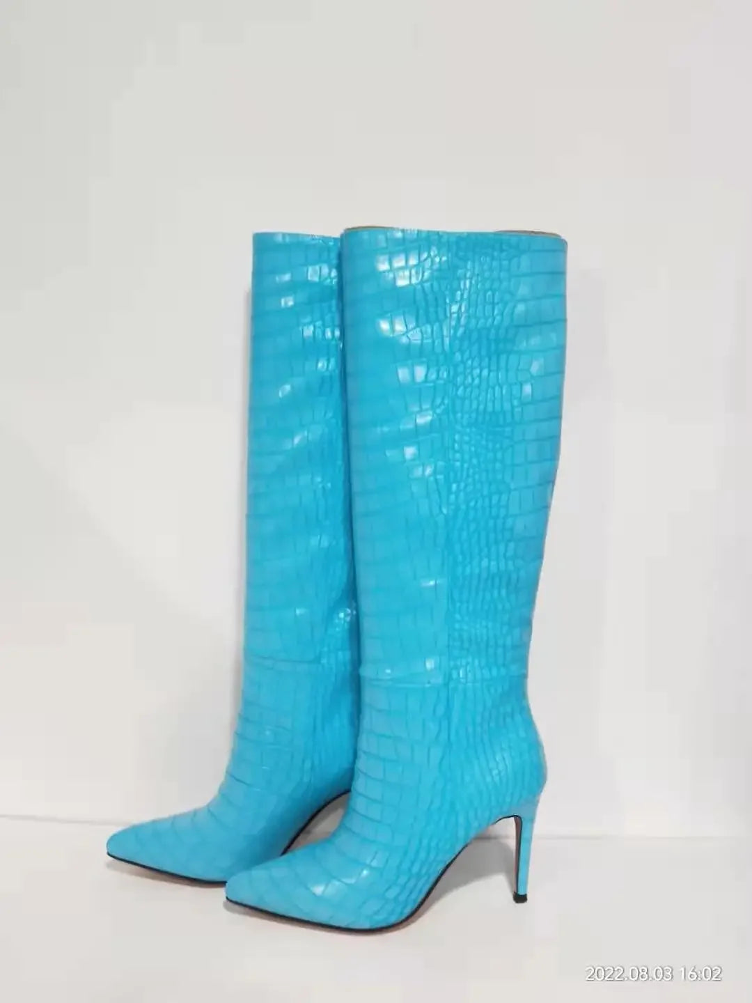 Croc-Embossed Knee-High Stiletto Boots