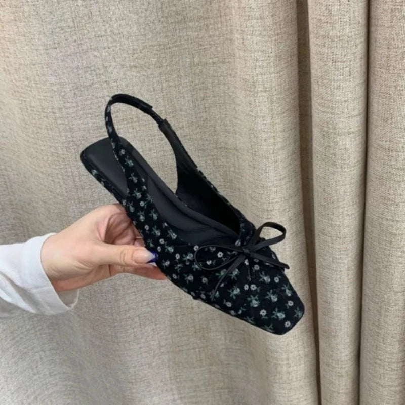 Summer Polka Dot Butterfly-knot Women Sandals Comfort Slip On Slingbacks Mules Shoes Ladies Dress Street Style Low Heel Shoes