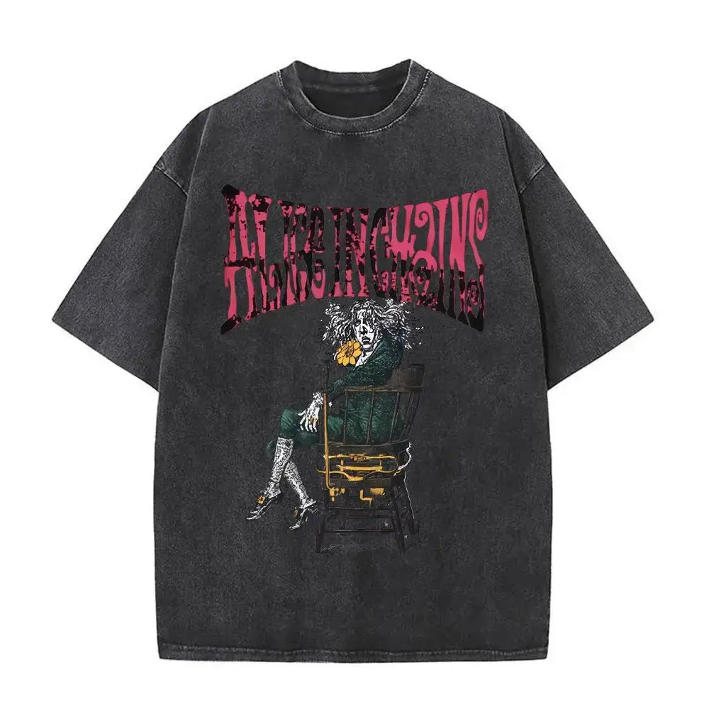 New in Top & Tees Men's T-Shirt Camisetas Rock Band Alice in Chains Dirt Washed Vintage Short Sleeved Round Neck Y2k T-shirt