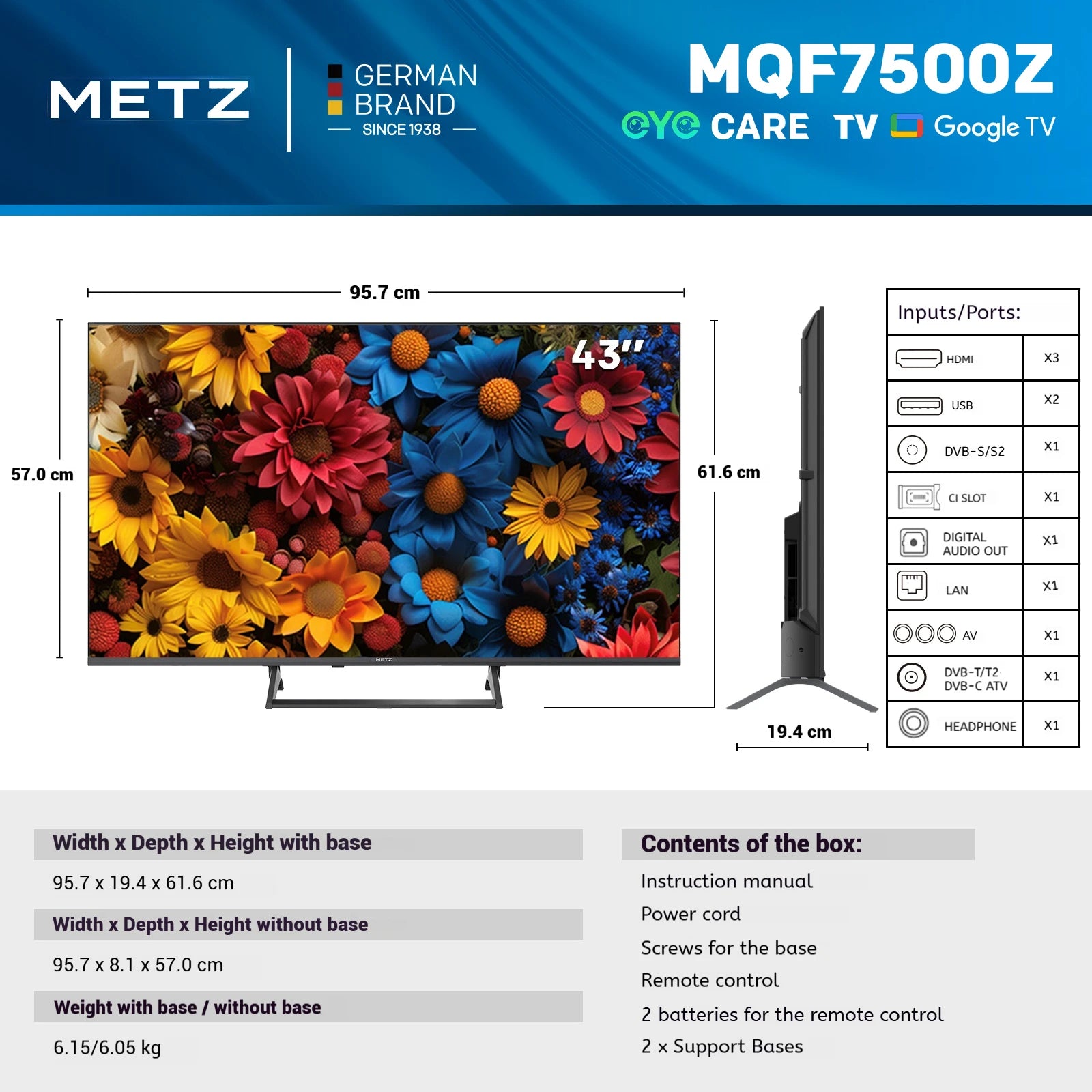 METZ 43" QLED 4K Smart TV – Google TV Dolby Vision