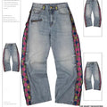 Retro Plaid Patchwork Straight Jeans - High Waist Baggy Vintage