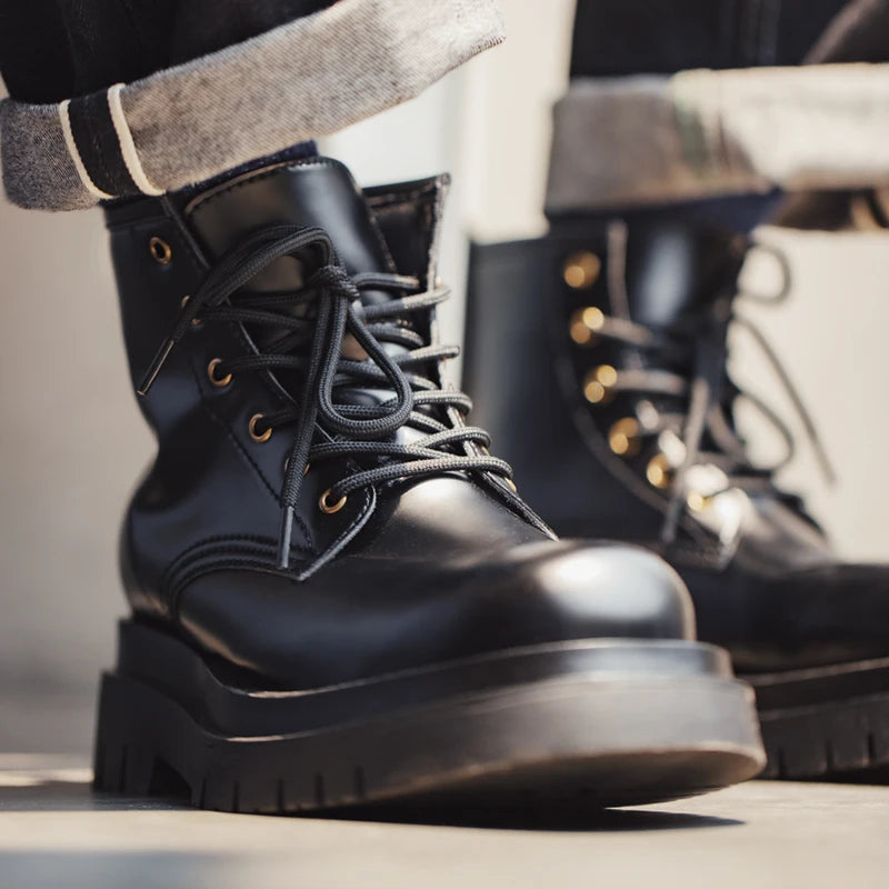 Maden Men's Mid-Calf Work Boots - British Style Lace-Up Metal Detail TPR Sole
