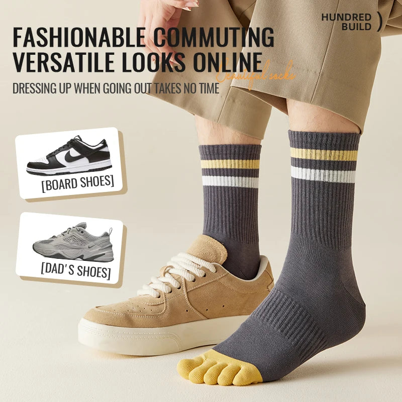 FIVE & FREE - Men's Cotton Five-Finger Socks - Antibacterial Sports Toe Socks