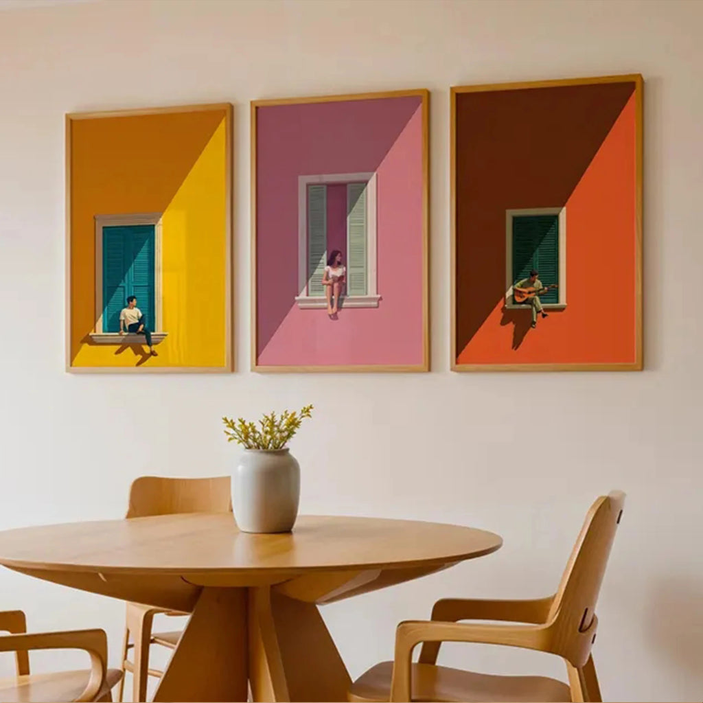 Window Sill Triptych Wall Art - three-panel canvas - modern decor