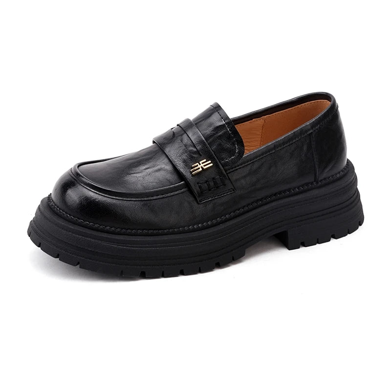 Thick-Sole Loafers – Slip-On Retro Leather Flats