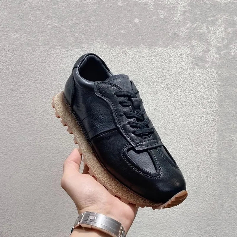 RETRO LIFT - Men's Genuine Leather Platform Sneakers - Retro Lace Up, Height Increasing, Skateboard Style