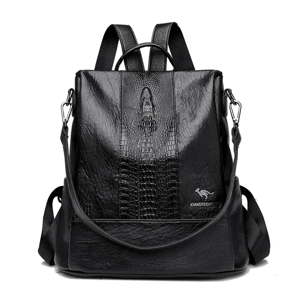 Crocodile Embossed Leather Backpack