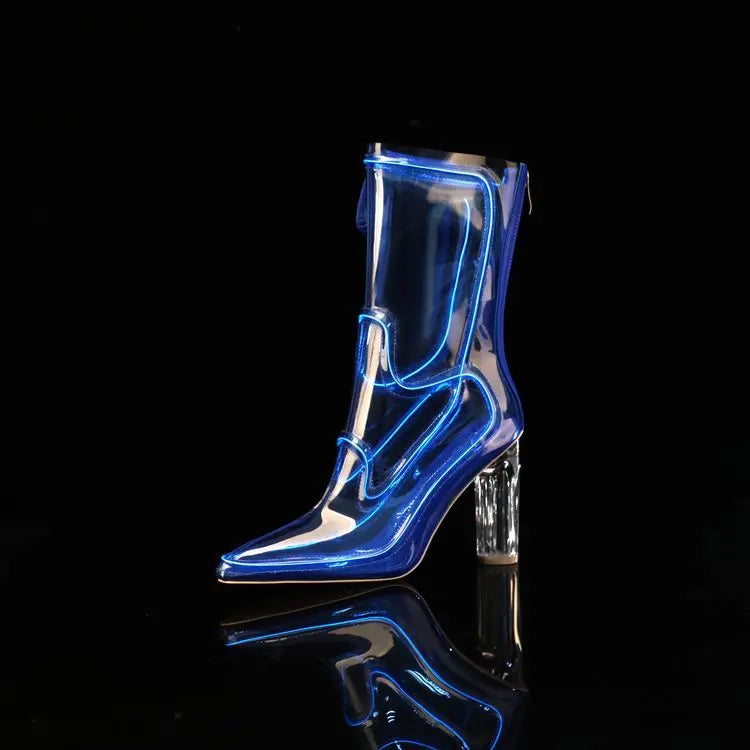 LED Transparent Ankle Boots - Block Heel - Nightlife Glow