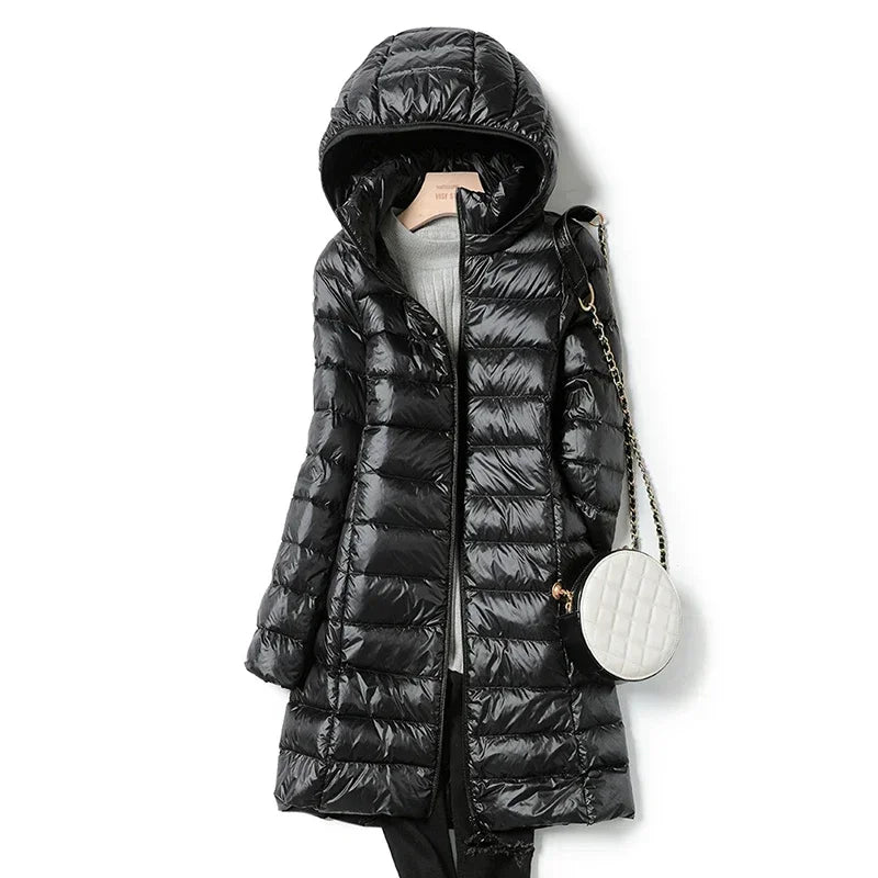 Slim Long Parka – Detachable Hood Light Down Fill