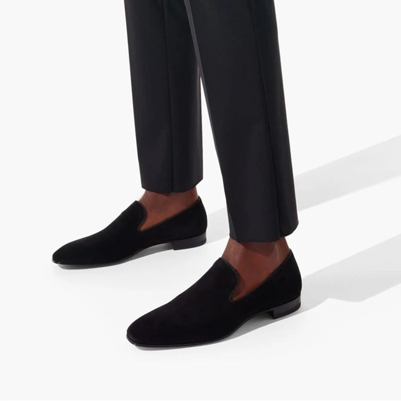 RED SOLE - Men's Luxury Red Bottom Loafers - Flock Slip-On Party Dress Shoes