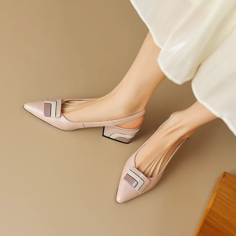 【JOCHEBED HU】Summer Genuine Leather Chunky Sandals Sexy Women High Heels Shoes New Brand Party Designer Slingback Pumps 33-46