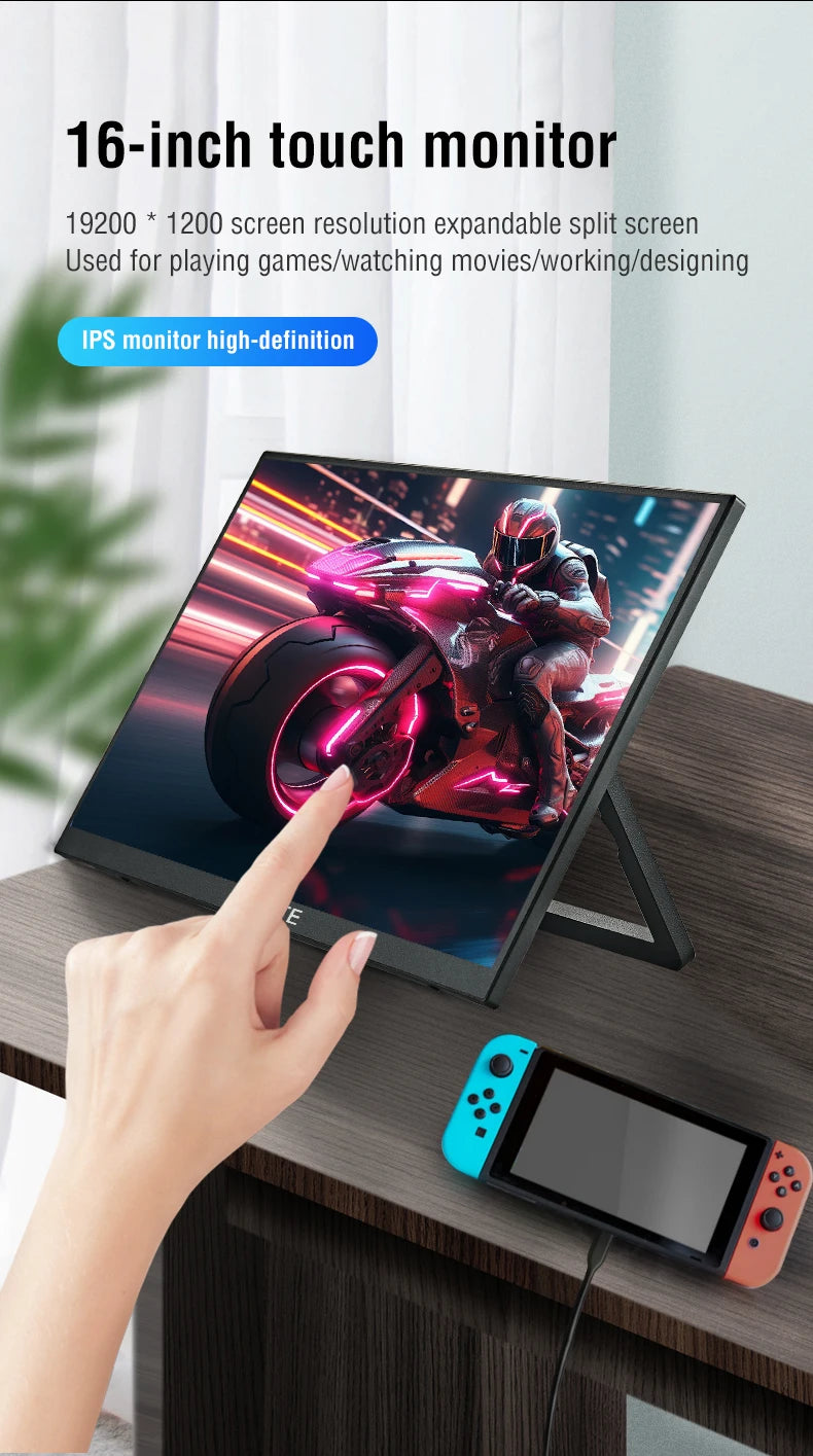 Anmite 16-Inch Portable Touch Monitor Non-touch optional 1200P HDR 16:10 For XBox PS4 / 5 Switch Cell Phone PC Laptop Extension
