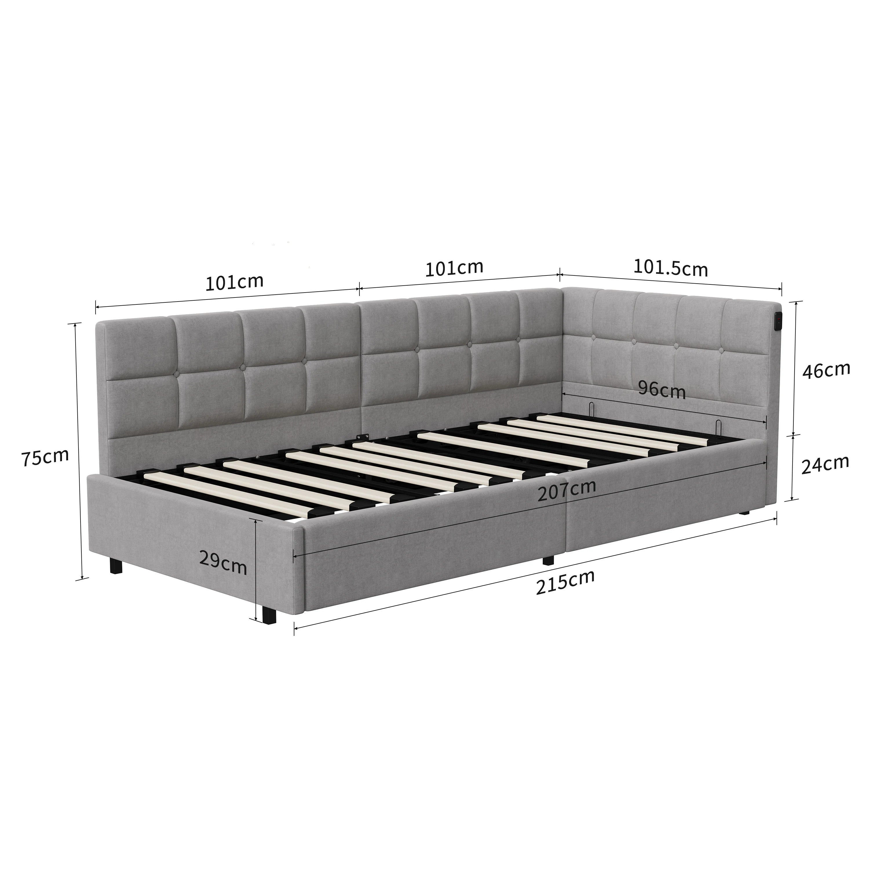 Upholstered Sofa Bed – Hydraulic, LED & USB