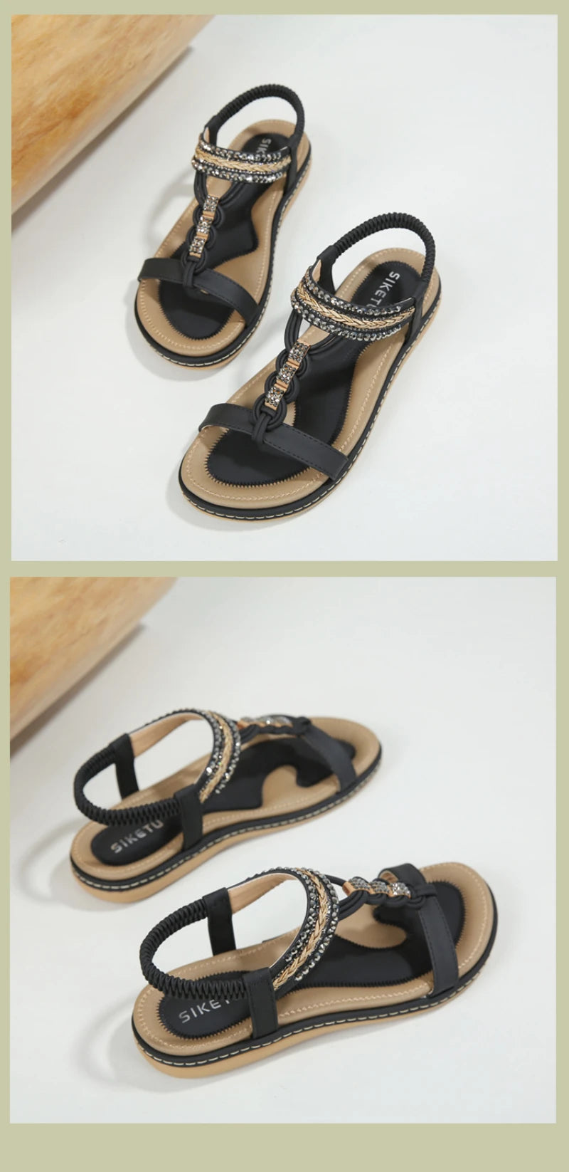 Spring And Summer 2025 New Lightweight And Comfortable Flat Sandals For Women's Elastic Straps Casual Beach Big Size Shoes