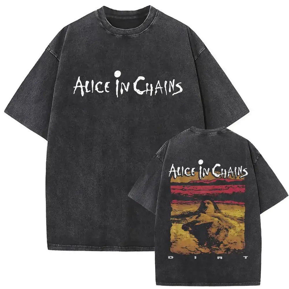 New in Top & Tees Men's T-Shirt Camisetas Rock Band Alice in Chains Dirt Washed Vintage Short Sleeved Round Neck Y2k T-shirt