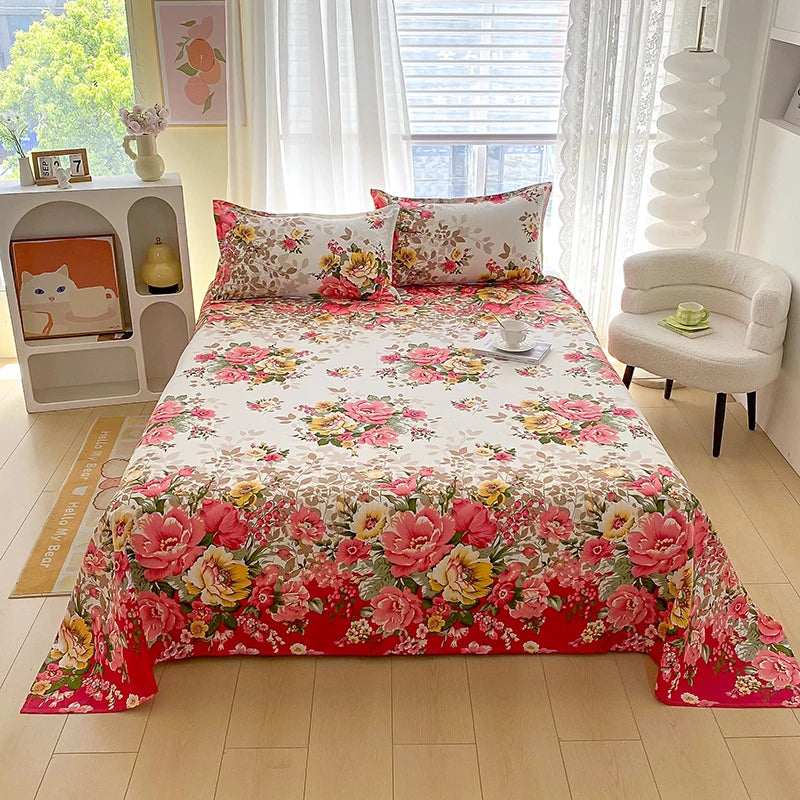 BLOOM FLAT SHEET - Red Flower Printed Bed Sheet - Soft, Vivid & Made to Last