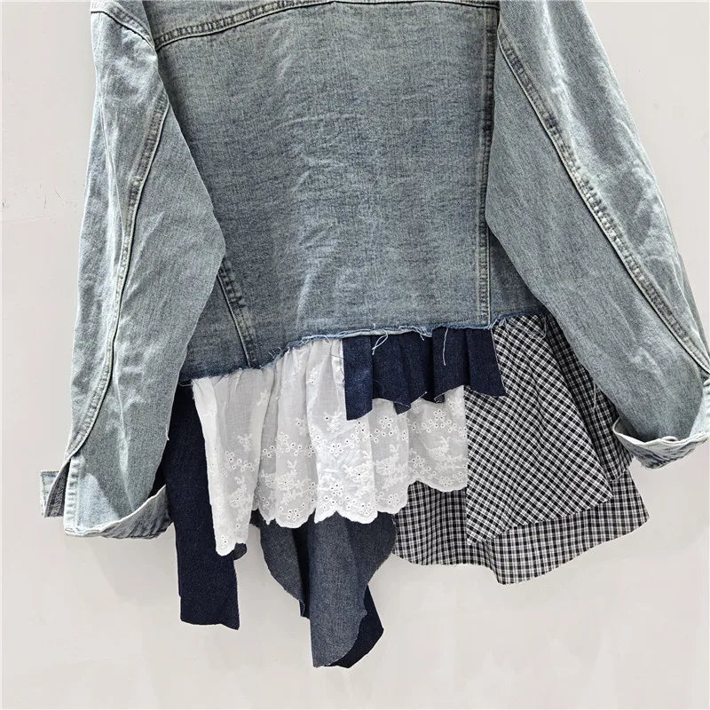 Patchwork Asymmetric Denim Jacket