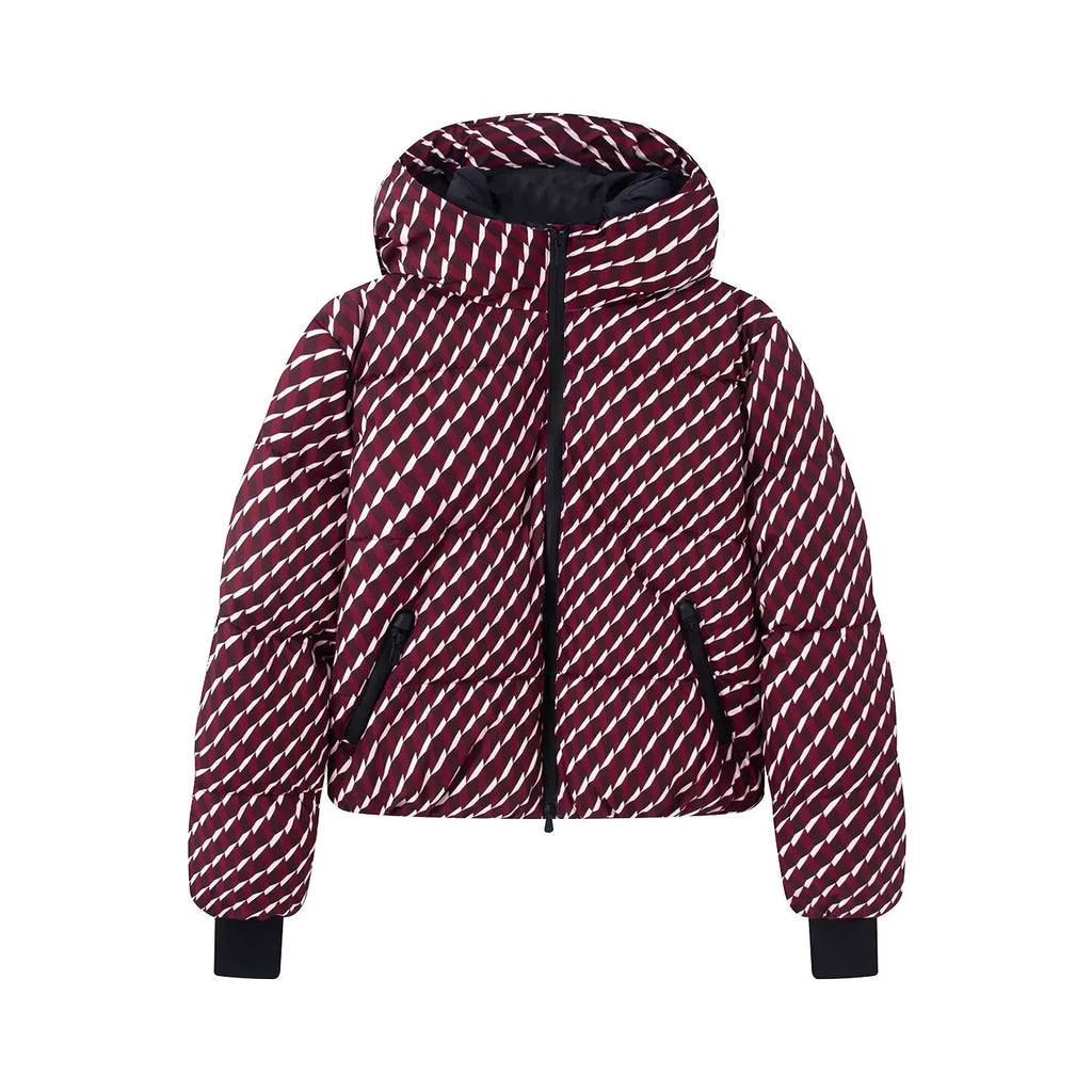 Hooded Windproof Ski Jacket - Geometric Padded