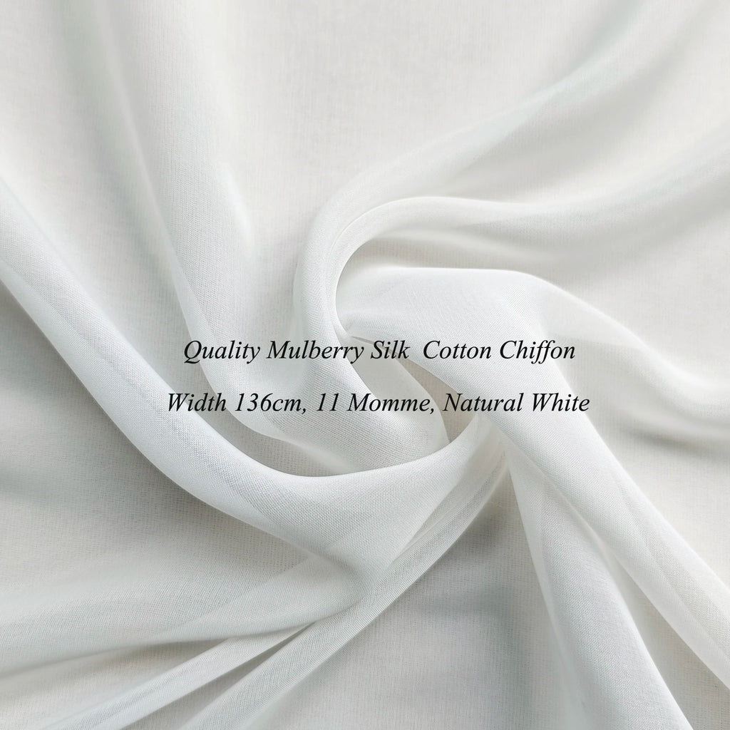 SILK COTTON CHIFFON GAUZE - 50% Mulberry Silk, 136cm Wide - Ivory Drape