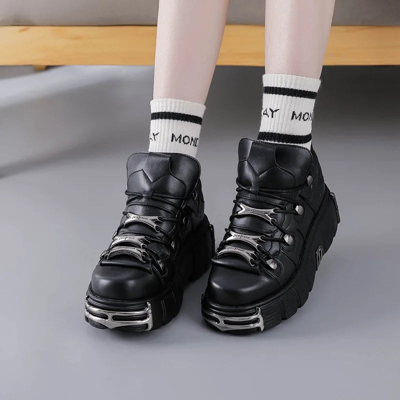 Punk Metal Platform Ankle Boots – Unisex High Heel