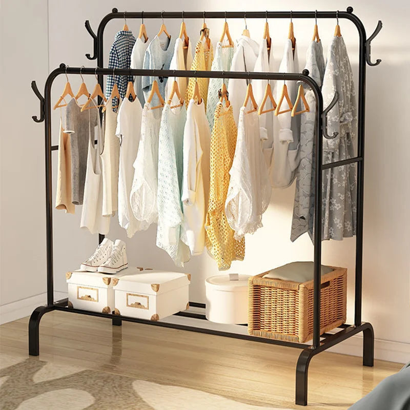 Double Rail Standing Clothes Rack – Black/White, 110x54x145cm