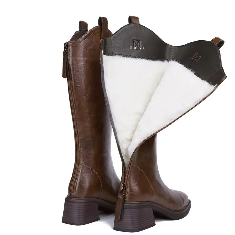 Leather Wool-Lined Boots – Western Cowboy Mid-Calf