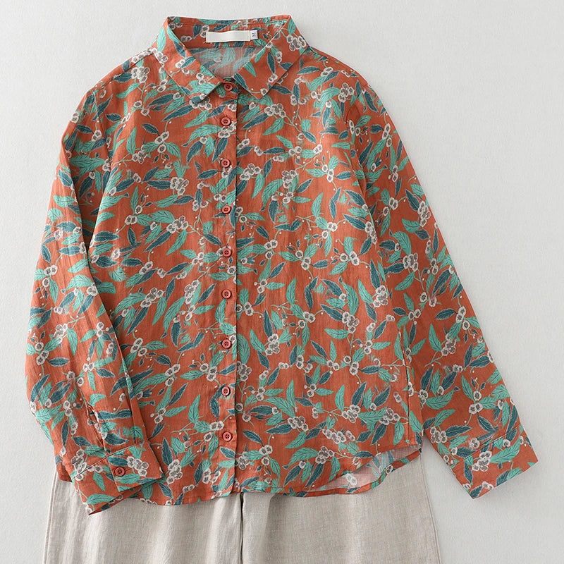 PRINTED LOOSE BLOUSE - Polo Neck, Full Sleeve, 15 Colors - Soft Season