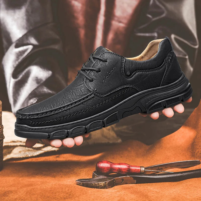 SOLE CRAFT - Men's Handmade Leather Loafers - Thick Rubber Sole, Breathable, Classic Sewn