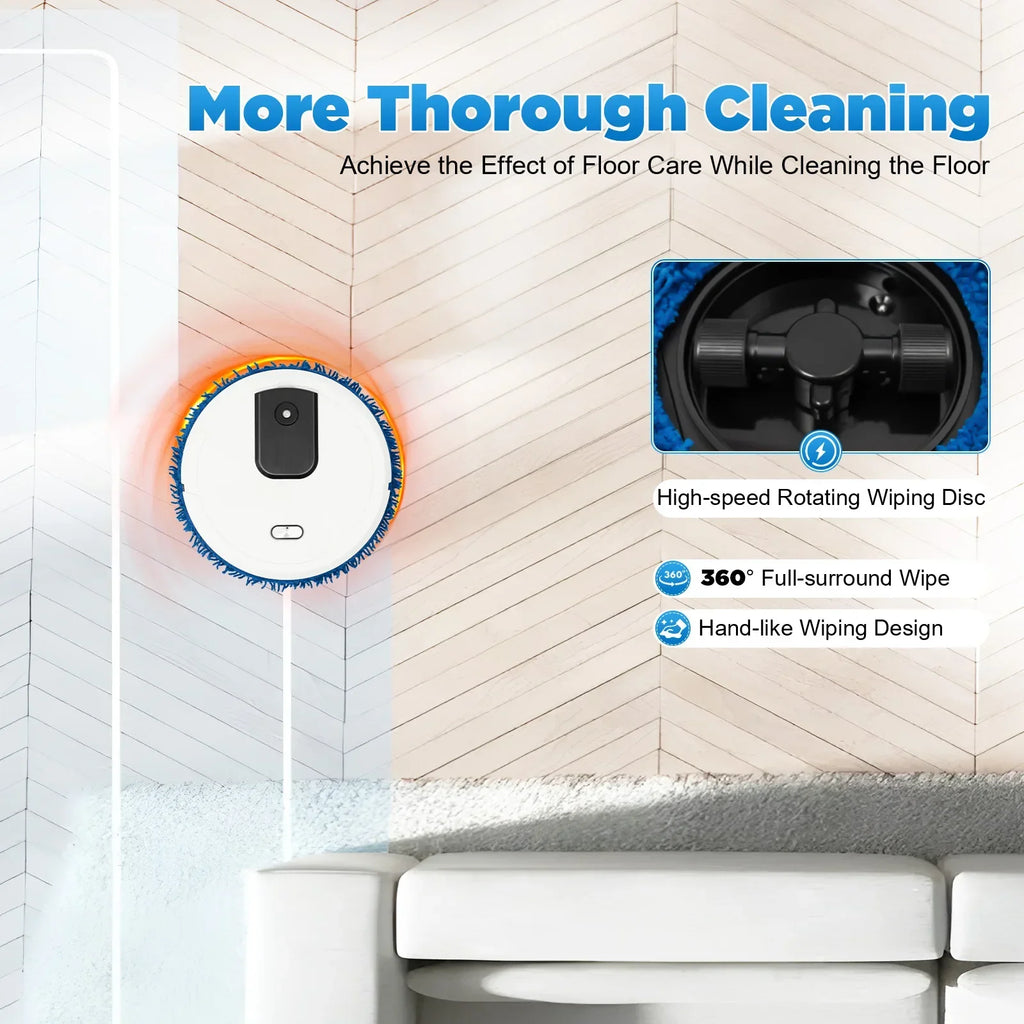 60min Cleaning Robot Mop 360° Sweeping Mopping Wet Dry