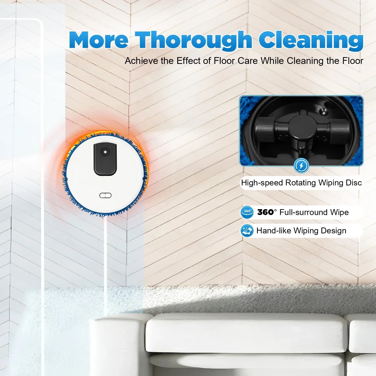 60min Cleaning Robot Mop 360° Sweeping Mopping Wet Dry