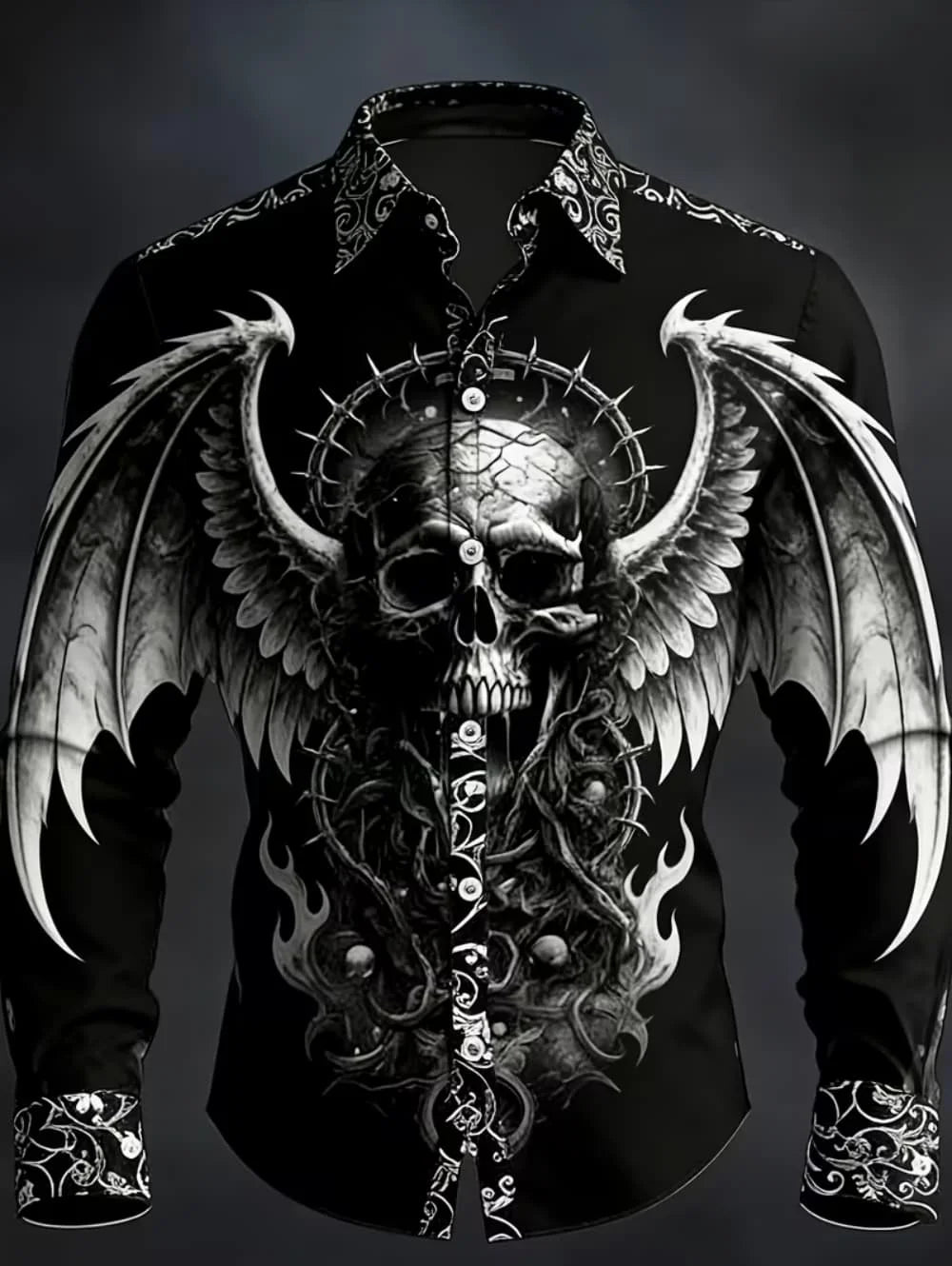 Gothic Skull Cross Shirt Men Long Sleeve Red Plaid 3D Print