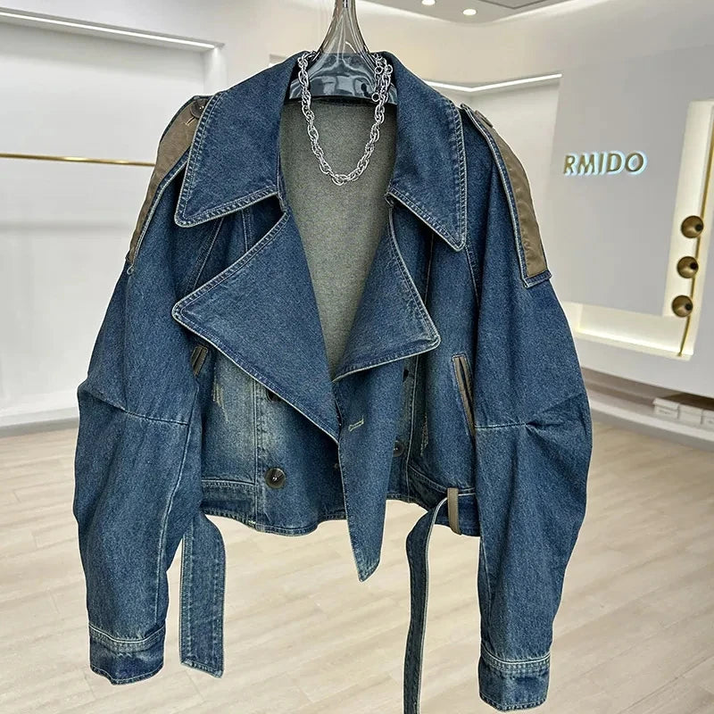 Patchwork Short Denim Jacket - Moto Style