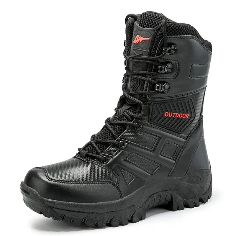 DUNE WALKER - Men's High-Top Leather Ankle Boots - Desert Combat Style