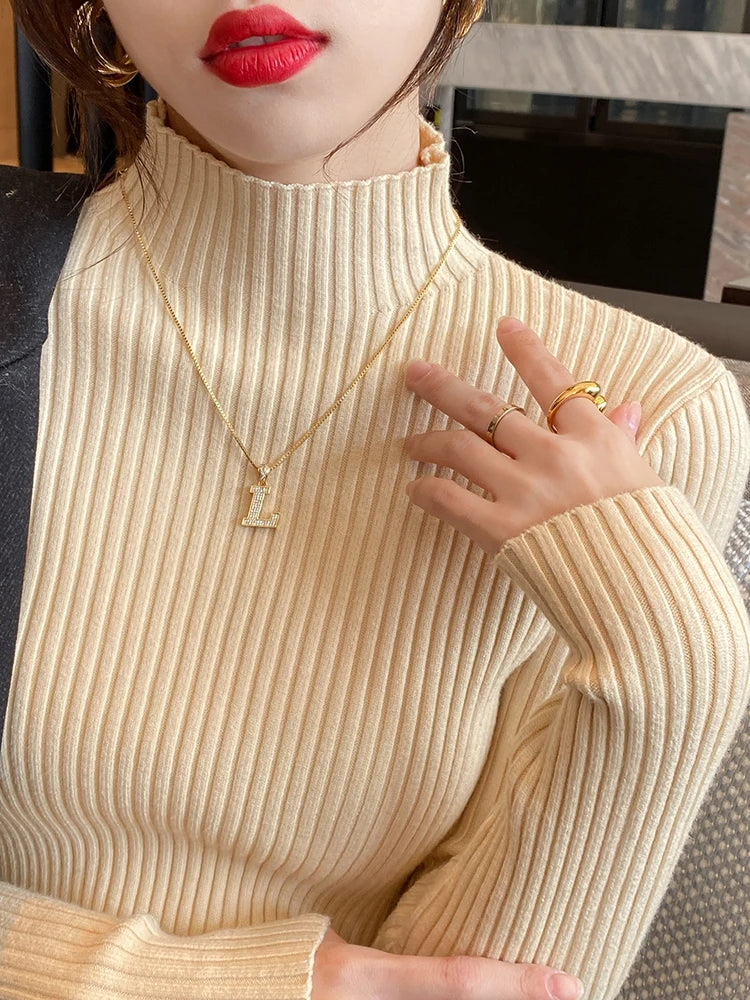 Mock Neck Slim Knit Top