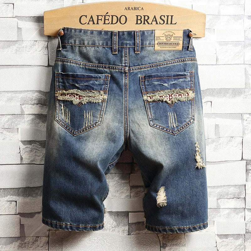 2026 New Men's Vintage Ripped Jeans Short, Streetwear Hole Slim Denim Shorts Male Brand Clothes Size 28-30 31 32 33 34 36 38
