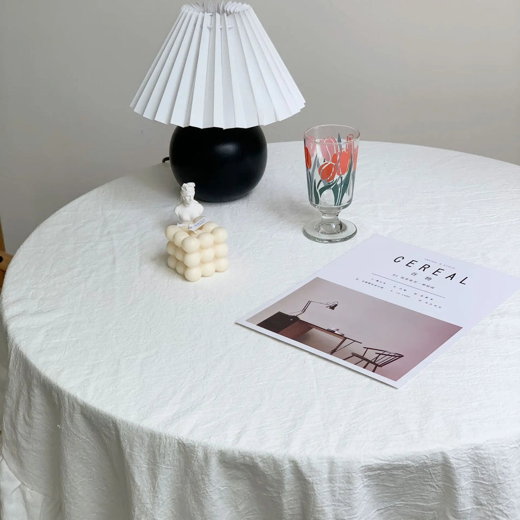 VINTAGE RUFFLED TABLECLOTH - White Cotton, Ruffled Edge - Soft Table Styling