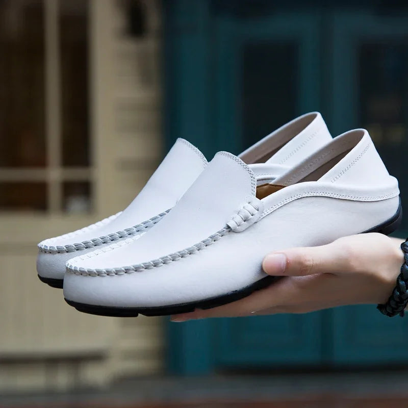 DOCK LUXE - Men's Genuine Leather Slip-On Loafers - Casual Boat Shoes, Sizes 37-47