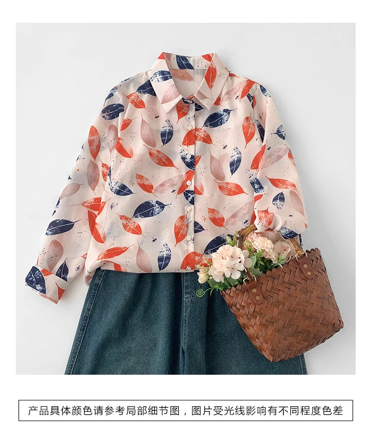 PRINTED LOOSE BLOUSE - Polo Neck, Full Sleeve, 15 Colors - Soft Season