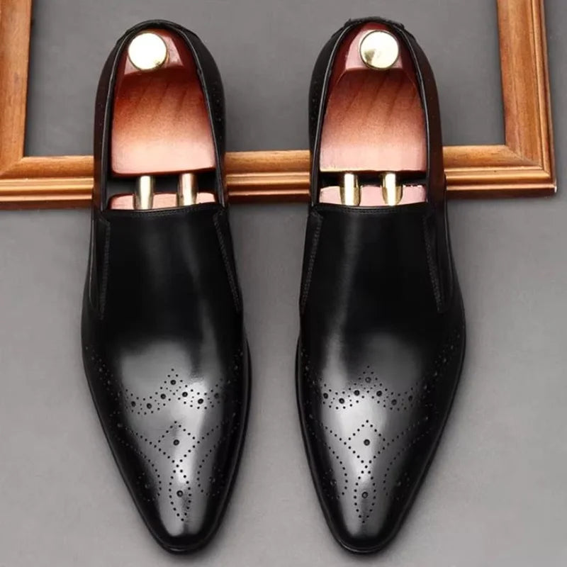 BROGUE SLIP - Men's Genuine Leather Brogue Loafers - Pointed Toe Breathable Dress Sandals