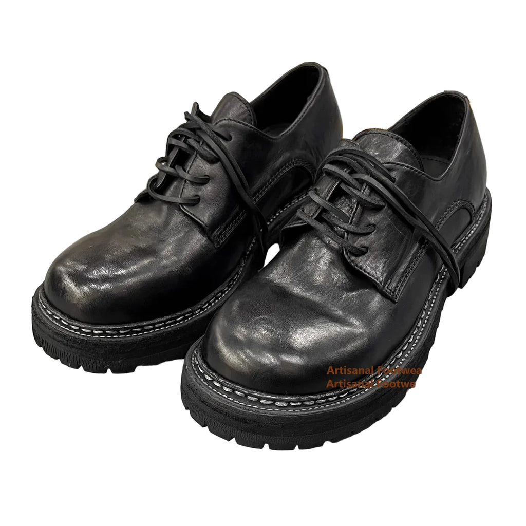 ROUND CHIEF - Men's Thick-Sole Height-Increase Derby Shoes - Lace-Up Big Round Toe Casual Designer Shoes