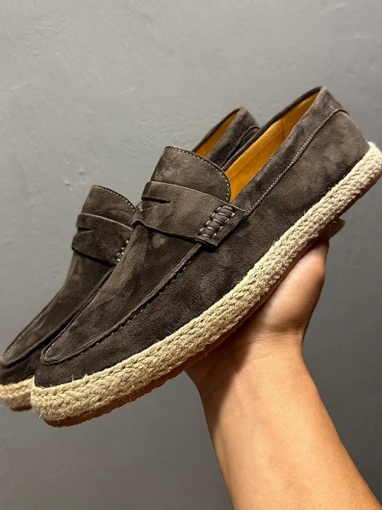 SUEDE WEAVE - Men's Cow Suede Leather Loafers - Vintage Moccasin Driving Shoes