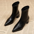 Vintage Ankle Boots – Thick Square Heel Pointed Toe Zip