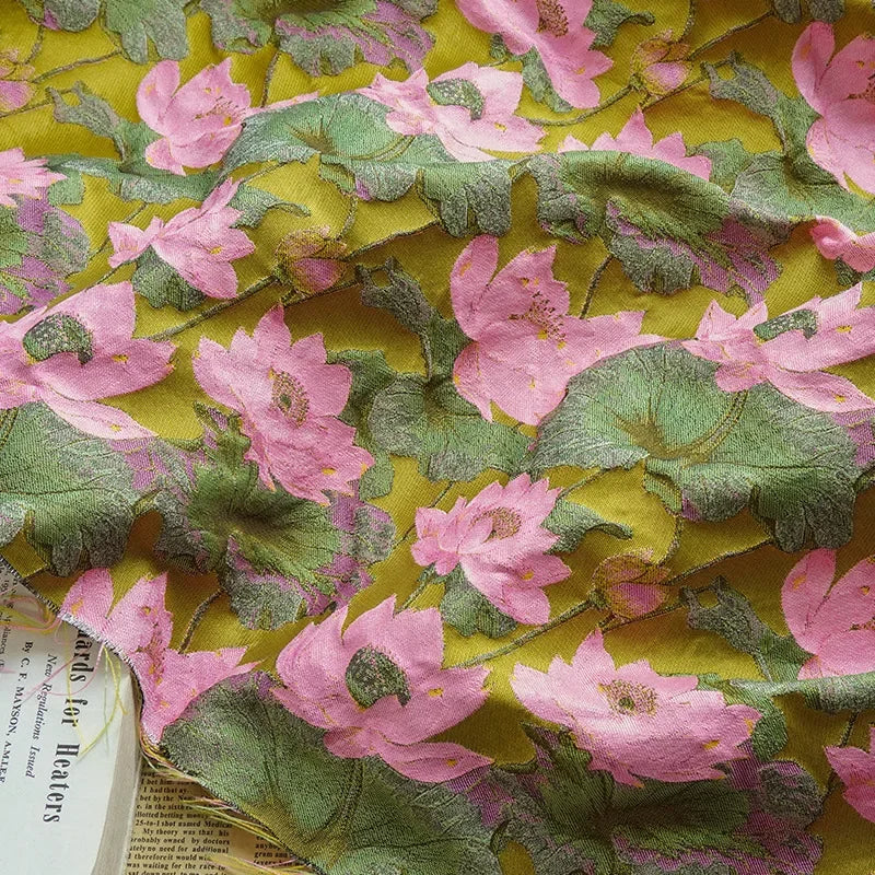Retro Lotus Jacquard Fabric Summer Dress Fluffy Skirt Luggage Bag Decorative Sewing Fabric